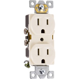 GE Ultra Pro Grounding Duplex Heavy-Duty Receptacle, 2 Outlet, in-Wall Outlet, Reinforced Yoke, Self-grounding Clip, 3 Prong, Supports 15A, UL Listed, Light Almond, 42478