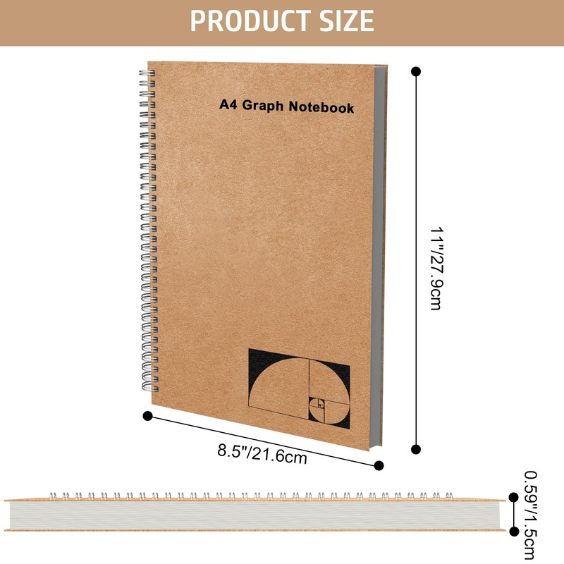 A4 Graph Paper Notebook, 2 Pack Large Spiral Grid Notebook,