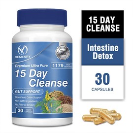 Xemenry - 15 Day Gut Cleanse - Digestive Health, Gastrointestinal Health, Detoxification, Body Balance - With Senna, Cascara, Psyllium Husk, Aloe Vera Leaf Gel, Licorice Root, Flaxseed Powder, and Lactobacillus Acidophilus - Gluten Free