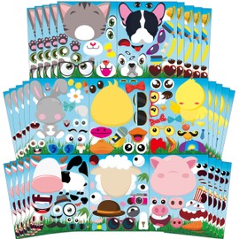 Ticiaga 40pcs Farm Animal Make-a-face Kids Stickers Sheets, Make Your Own Farm Animal Stickers Fun Craft Project for Kids, 36pcs Barnyard Animal Mix and Match Stickers Kids Party Favor, Class Reward