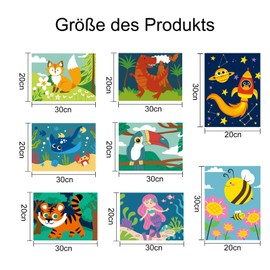 lxmydm Paint by Numbers Animals 8-Piece Set for 5 6 7 Year Old Boys and Girls Mermaid Tiger Dinosaur Bee Bird Fish Rocket with Polypropylene Brushes as a Gift 20 x 30 cm