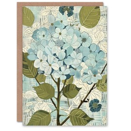 Artery8 Greeting Card Blue Hydrangea Flowers Artwork Bouquet Floral Blank For All Him Or Her Art Birthday Card