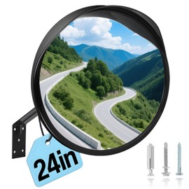 24" Unbreakable Convex Traffic Mirror – Adjustable Bracket, Wide-Angle Security Mirror for Retail Store, Garage, Warehouse, Blind Spot, Office, Parking Lot, Blind Spots Outdoor