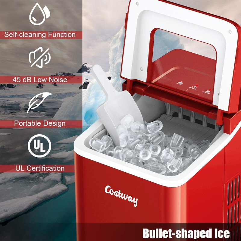 COSTWAY Countertop Ice Maker, 26Lbs/24H Portable Ice Machine with Self-Cleaning