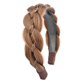 Gledola Wide Braided Headband with Teeth Synthetic Hair Plaited Headband High Elasticity Braids Hair Band Hairpiece for Girls Women (Medium Brown, Wide)