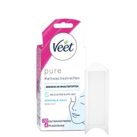 Veet Veet PURE Kaltwachsstreifen – Geeignet für sensible Haut – Anwendung für Gesicht – Bis zu 28 Tage glatte Haut - 10 Doppelstreifen = 20 Einzelstreifen