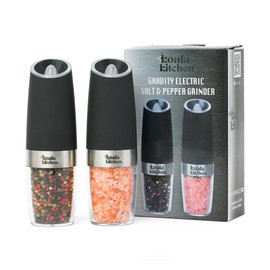 The Koala Kitchen Co. Gravity Electric Salt and Pepper Grinder Set - Stainless Steel Salt and Pepper Shakers Adjustable Coarseness - Blue Light Battery Operated Salt and Pepper Mills, 2 Pack (Black)