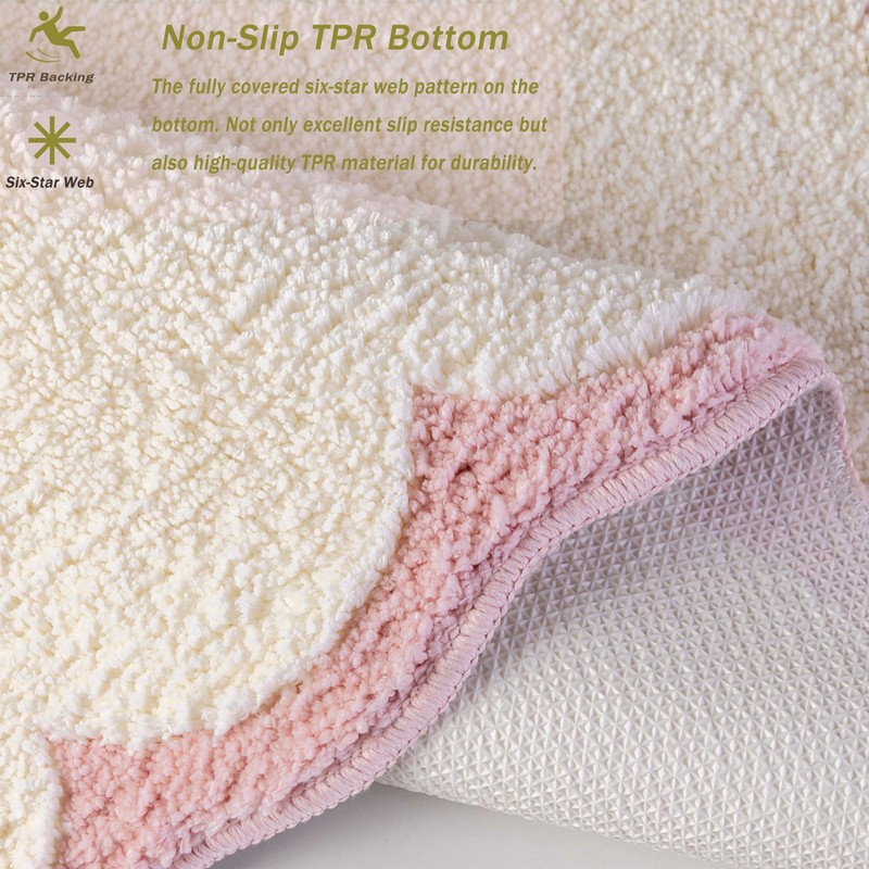 Urtlmaji Scalloped Bathroom Runner Rug Long Pink Bath Mat for