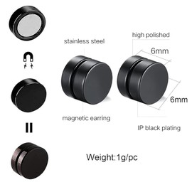 6 Pairs of 6 mm Magnetic Earrings, Magnetic Earrings, Men, Magnetic Earrings, Women, Round Stud Clips, Non-Piercing, Stainless Steel, Hip Hop Punk Style, Unisex, Stainless Steel, Agate