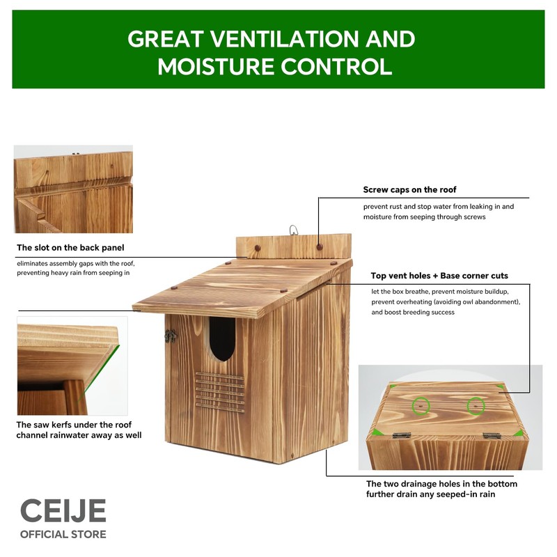 CEIJE Owl Houses for Outdoors, Large Barn Owl Nesting Box,