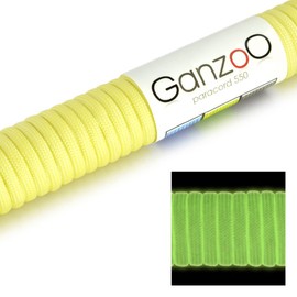 Paracord 550 fluorescent rope, universally applicable, survival rope made of tear-proof parachute cord (core coat rope made of nylon) universal survival cord - 7 cords 31m/100ft 550lbs capacity, lights in the dark, colour: yellow. IMPORTANT: THIS PARACOR