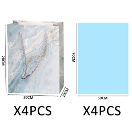 4 Pieces Gift Bag with 4 Sheets of Wrapping Paper, Birthday Gift Bag, Inspirational Gift Bag, Paper Gift Bag, Square Gift Bag for Gift Storage