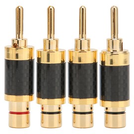 4Pcs Banana Plug Brass Gold Plated Black Carbon Fiber Shell Banana Plugs Connector for 7.5mm Wire Diameter