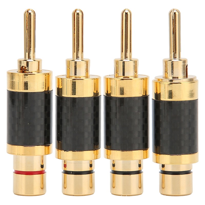 4Pcs Banana Plug Brass Gold Plated Black Carbon Fiber Shell
