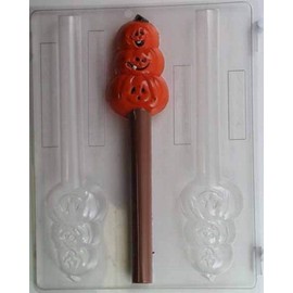 Stack of Three Smiling Pumpkin Pretzel Rod Chocolate Candy Mold H075