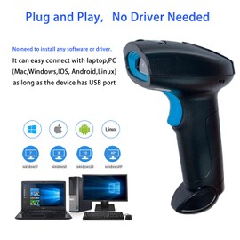 2D QR Code Scanner Wireless, Rabitpos Automatic Barcode Scanner for POS System, 1D PDF417 Screen Scanning Barcode Reader for Warehouse Inventory,Supermarket,Retail Shop