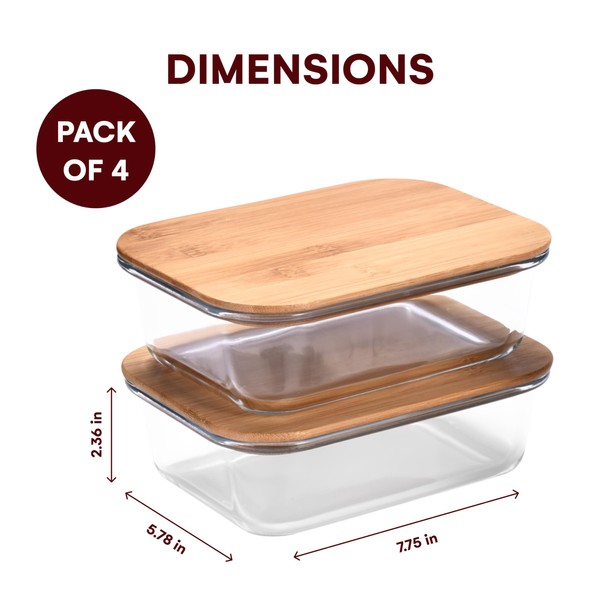 Vdomus Vdomus Glass Food Storage Containers with Bamboo Lids 36.0oz/1.0L