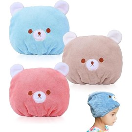 3 Pieces Microfiber Hair Towel, Microfiber Hair Towel, Anti Ruffle Hat, Dry Hair Cap for Kids, Quick Drying, Absorbent for Long Curly Hair, Thick Hair
