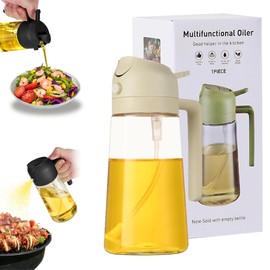 Dvility 16 oz/470MLCooking Oil Dispenser 2 in 1 Glass Oil Sprayer and Dispenser,Auto Flip Cap,Cooking Oil sprayer for Air Fryer, Salad, Baking, Roasting、BBQ (White)
