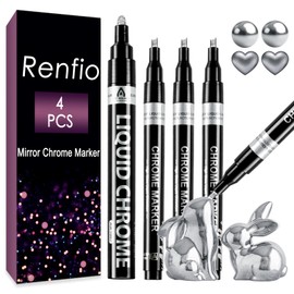 Renfio Silver Chrome Paint Markers, 4Pcs Silver Liquid Chrome Metallic Markers Mirror Repair Liquid Metallic Resin Pen for Epoxy Resin Repairing Model Painting Resin DIY Craft Coloring (1-3mm)