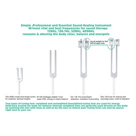 Roundsky 4-Piece Tuning Fork Set (128 Hz, 136.1 Hz, MI 528 Hz, 4096 Hz), for Chakra Healing, Sound Therapy, Stress Relief