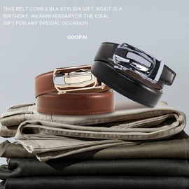 DOOPAI Men's Ratchet Leather Belt Set - 2 Pack Sliding Belt Adjustable For Gift Mens Dress Casual 1 3/8",Cut for Fit