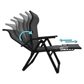 Caravan Sports Ergo+ Outdoor Steel Folding Patio Chair with Adjustable Recliner and Foot Rest, Gray