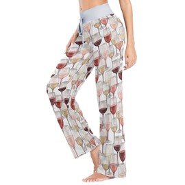 Aflyko Pajama Pants for Women Wine Glass Comfy Loungewear Drawstring Lounge Pants Loose Sleepwear Bottoms Wide Leg Pjs, Medium