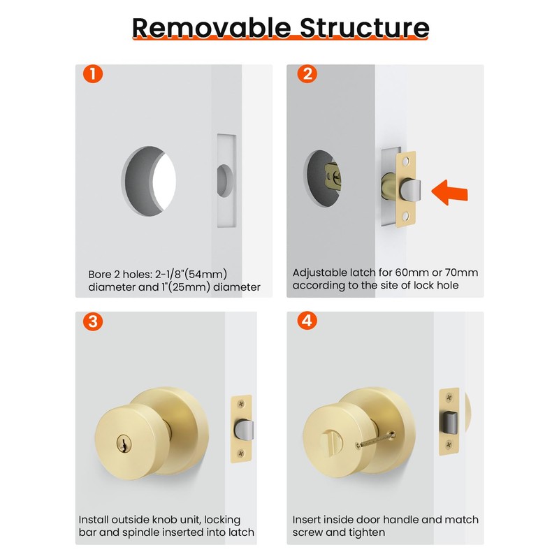 Haidms Gold Door Knob with Key, Heavy-Duty Zinc Alloy Keyed