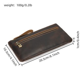 newsbirds Genuine Leather Pen Pencil Case, Zip Pouch, Beautifully Handcrafted Zippered Pouch, Practical Pencil Cases for Adults & Students with Side Pocket & Keyring, 20.5x10.5cm (Vintage Dark Brown)