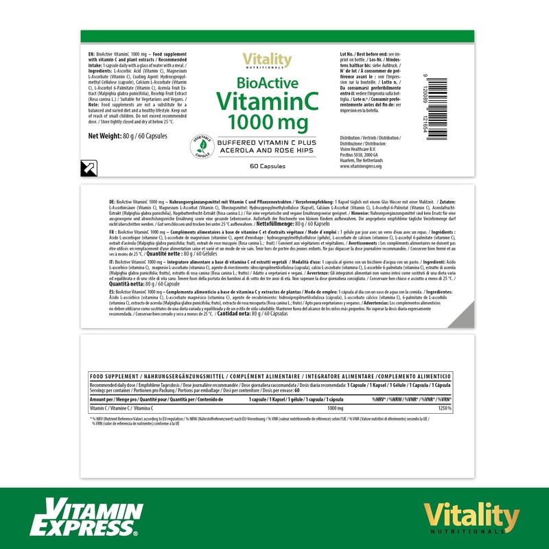BioActive Vitamin C Capsules High Dose with 1000 mg Pure
