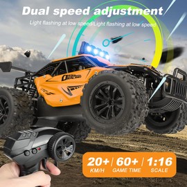 XEERUN Remote Controlled Car, 1:16 RC Car Monster Truck, 2.4 GHz RC Car 20 km/H RC Truck 2WD Truck Toy with Four Colour LED Gift
