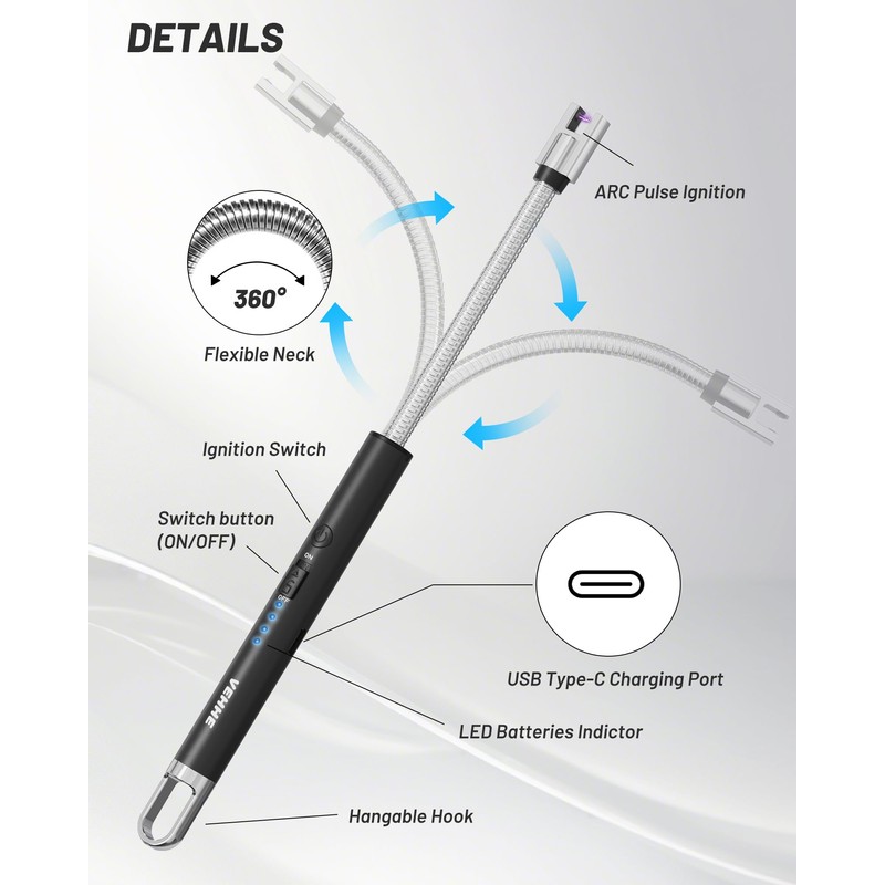 VEHHE USB Lighter, Candle Electric Lighter with Safety Lock Rechargeable