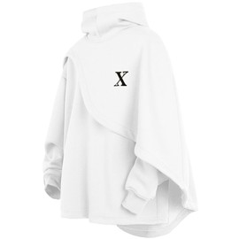 XIAOYAO Men's Fashion Hoodies Techwear Poncho Shawl Sweatshirts Unisex Lightweight Patchwork Hip Hop Perform Casual Pullover(XL, White)