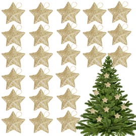 Pack of 24 Stars Christmas Tree Decoration, Christmas Decoration Gold Stars, Christmas Tree Decoration, Suitable for Christmas Hanging on Christmas Trees, Fireplaces, Windows, Table Decorations,