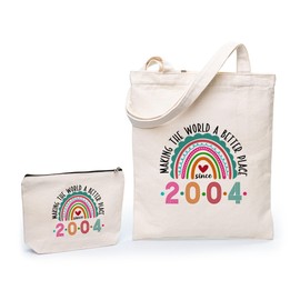 HAIHAUPOD 2Pcs Canvas Tote Bags for Women Born in 2004, 21st Birthday Gift Idea, Rainbow Print, Large Capacity