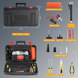 GSPSCN 6X Faster Inflation Portable Digital Air Compressor Pump Tire Inflator Heavy Duty Double Cylinder 12V Tire Pump 150 PSI with Tire Repair Kit and Toolbox for Auto,SUV,Off-Road,Truck,RV