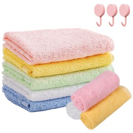 aqlbhz 8Pcs Flannel Face Cloth Baby Washcloth Soft Organic Bamboo Washer Absorbent Face Quick Dry Reusable Face Body Cloths Squares Wash Baby Wash Cloth For Women(With 3 Hooks)