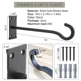 QIEGL 10inch Heavy Duty Plant Hangers Outdoor or Indoor Bird Feeder Hanger Shepherd Hooks 2pcs Black Metal Wall Hook for Hanging Plant Bracket, Lantern, Flower Basket, Wind Chimes