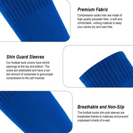 Ukontagood 4 Pairs Leg Sleeves for Soccer Socks, Shin Guard Sleeves to Accompany Grip Soccer Socks, Soccer Sleeve Socks for Youth Adults (Blue)