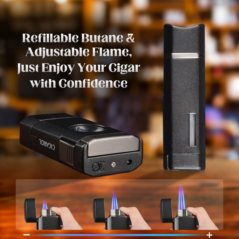 3 Jet Flame Cigar Lighter with Built-in V Cutter &