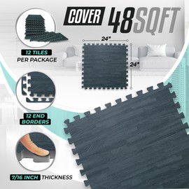 Yes4All Foam - Interlocking Mats Wood Grain - Carbon - 48 Square Feet