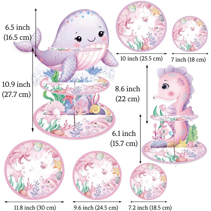 GRULLIN Pink Under the Sea Cupcake Stands, Ocean Baby Shower