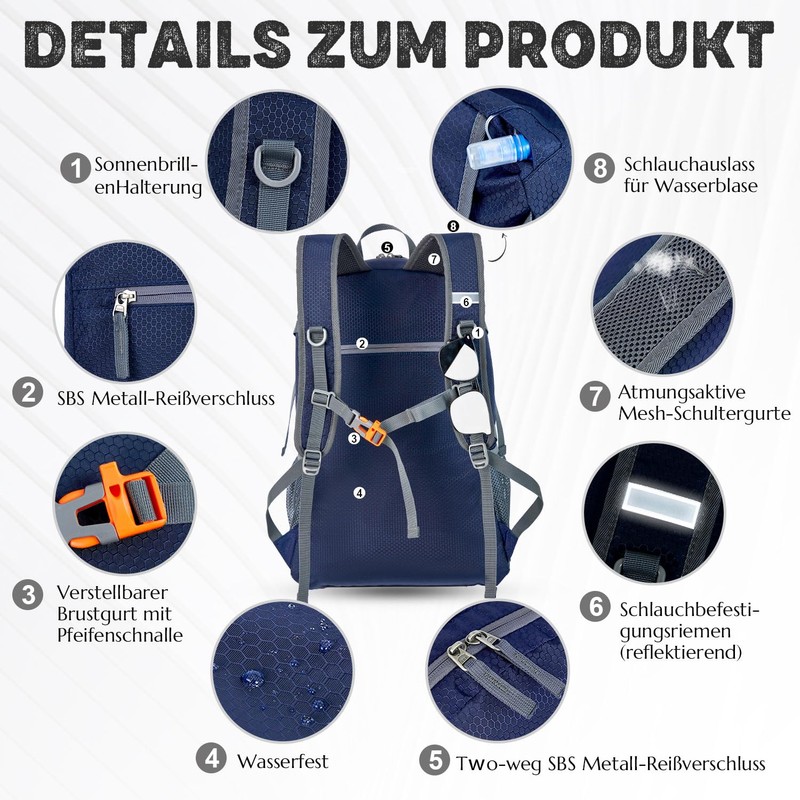 BECOJADDE Hiking Backpack Men Women 40L Ultralight Foldable Backpack Waterproof