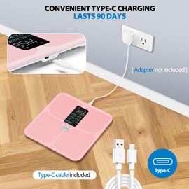 ABLEGRID Body Fat Scale,Digital Smart Bathroom Scale for Body Weight,Large Color Display Screen,22 Body Composition Metrics BMI,Water Weigh,Heart Rate,Baby Mode,400lb,Rechargeable-Rosegold