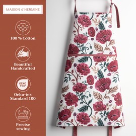 Maison d' Hermine Poppy 100% Cotton 1 Piece Kitchen Apron with an Adjustable Neck & Invisible Center Pocket with Long Ties for Women Men Chef Spring/Summer (27.50"x31.50")