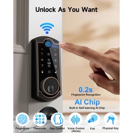 WiFi Smart Lock ST380 with 2 Lever Handles Set, Fingerprint Keyless Entry Door Lock for Front Door, with Security Smart Deadbolt and Touchscreen Keypad, App Remote Control &Auto Lock, IP56 Waterproof