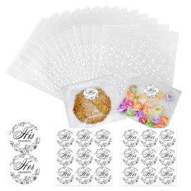 Cookie Bags For Packaging, White Polka Dot Pastry Treat Bags for Party Gift Giving Bakery Bread Candy Chocolate Wrapping Goods with 100 Pieces Sketch Stickers (5.5 x 5.5 Inches, 100 Pcs)