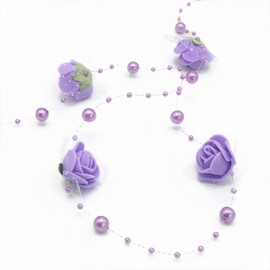 4PCS Rose Pearl Garland, Pearl Spool String of Pearls Rose Ribbon String Chain Decorative Artificial Flower for Wedding, Party, Christmas Flower Tree and DIY Decoration (8m/26 ft) (Multicolor B)