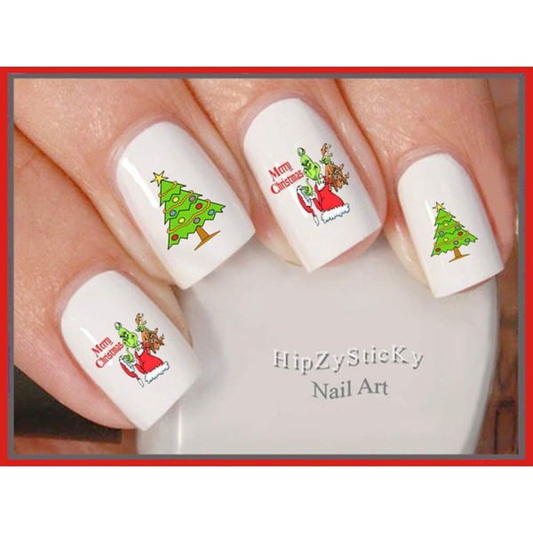 Holiday Christmas - Christmas 803X Grinch #3 Merry Christmas Tree Nail Decals - WaterSlide Nail Art Decals - Highest Quality! Made in USA